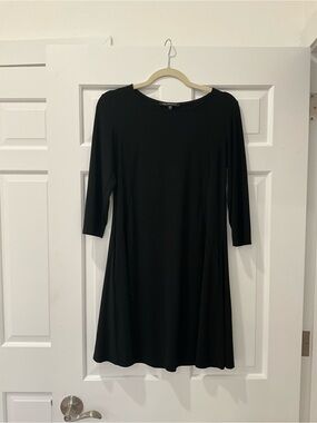 Black Women's A-Line Dress with Three-Quarter Sleeves